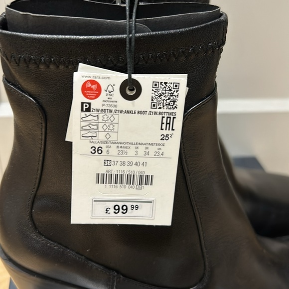 Zara Black Leather Square Toe Boots in Size 6 - Picture 6 of 7